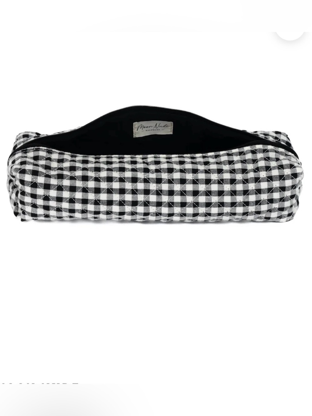 New Moon Nude Black and White Gingham Quilted hair tool Zip Pouch